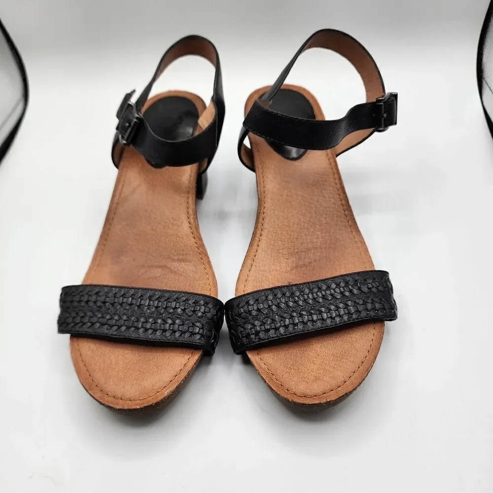 Nurture black leather open toe heeled sandals